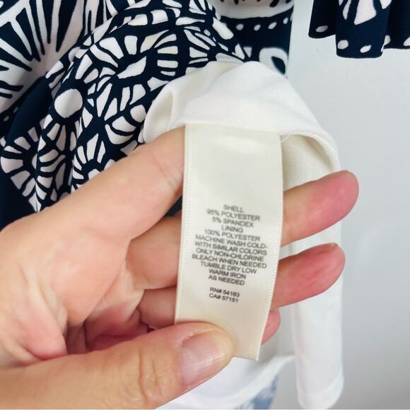 Eliza J blue white abstract preppy ruffle coastal office stretchy dress 6 - Picture 7 of 7